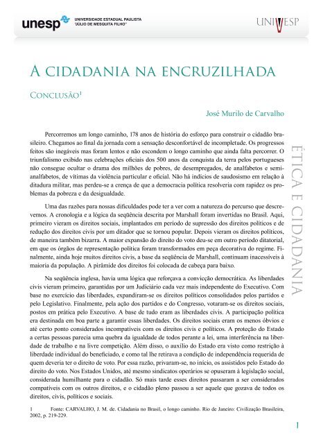 a cidadania na encruzilhada - Acervo Digital da Unesp