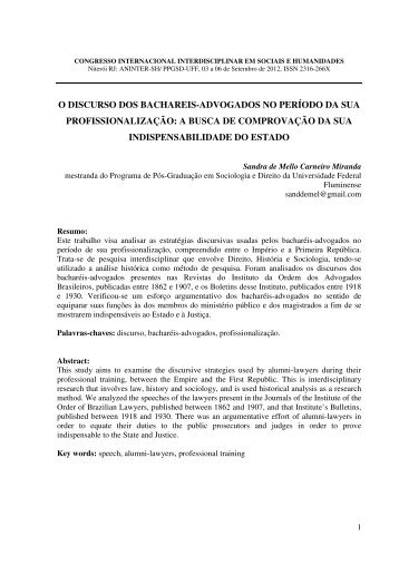 o discurso dos bachareis-advogados no período da - Aninter-SH ...