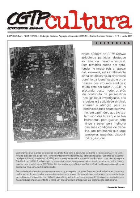 CGTP CULTURA N.º 6.pdf - Centro de Arquivo e Documentação da ...
