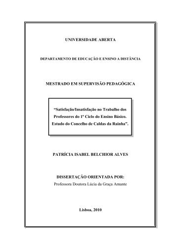 UNIVERSIDADE ABERTA MESTRADO EM SUPERVISÃO ...