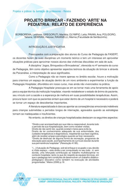 Projetos e práticas de formação de professores - Relatos - Unesp