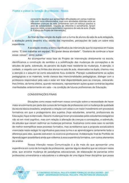 Projetos e práticas de formação de professores - Relatos - Unesp