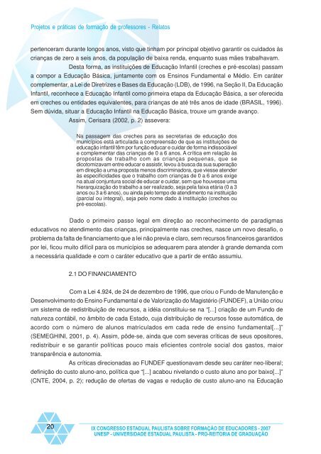 Projetos e práticas de formação de professores - Relatos - Unesp