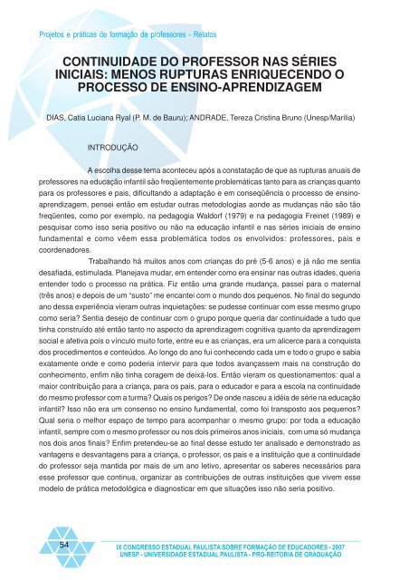 Projetos e práticas de formação de professores - Relatos - Unesp