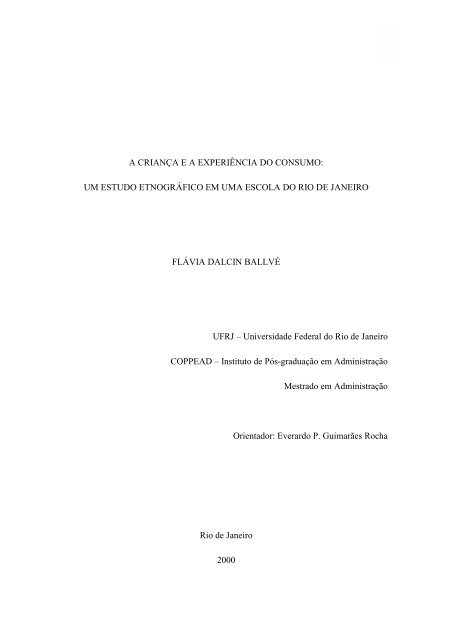 i A CRIANÇA E A EXPERIÊNCIA DO CONSUMO: UM ... - UFRJ