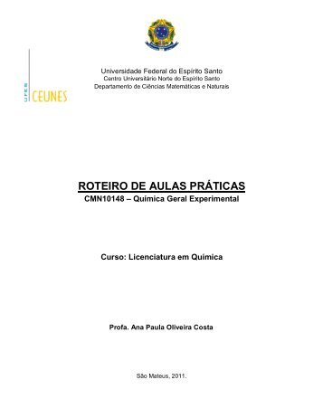 ROTEIRO DE AULAS PRÁTICAS CMN10148 – Química ... - CEUNES