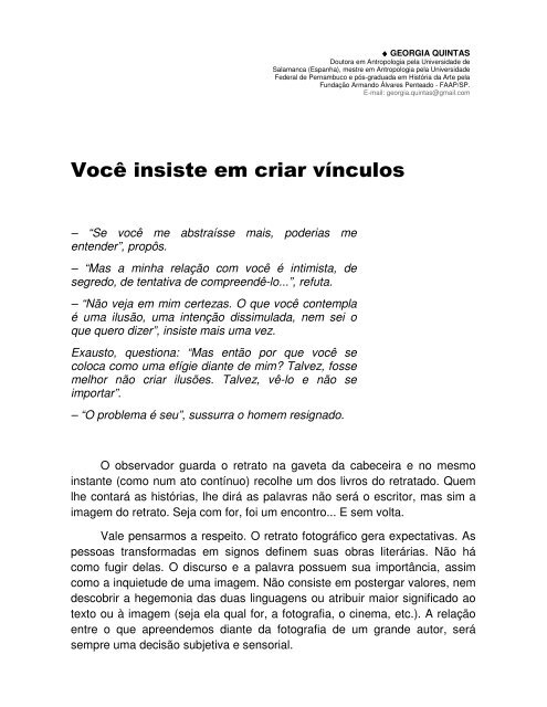 Você insiste em criar vínculos - Georgia Quintas