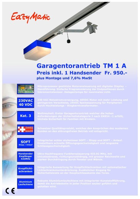 Garagentorantrieb TM 1 A Preis inkl. 1 ... - UNINORM Technic AG