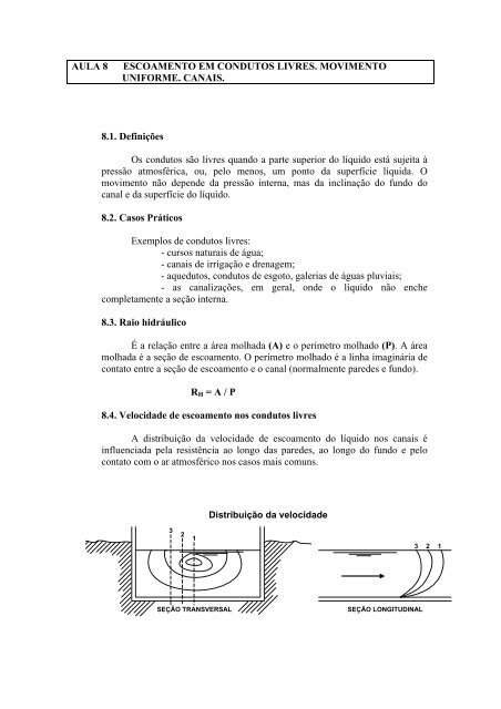 AULA 8 ESCOAMENTO EM CONDUTOS LIVRES. MOVIMENTO ...