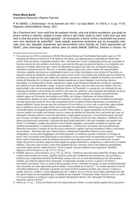 Pietro Maria Bardi Arquitetura Racional e Regime Fascista ... - USP