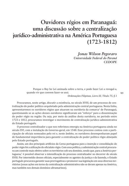 Ouvidores régios em Paranaguá - Setor de Ciências Humanas ...