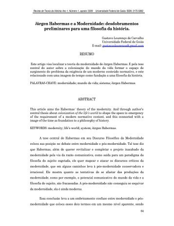 Jürgen Habermas e a Modernidade: desdobramentos preliminares ...