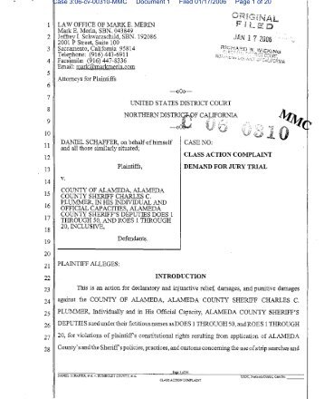 Schaffer v. Alameda County - Class Action Complaint - Clearinghouse