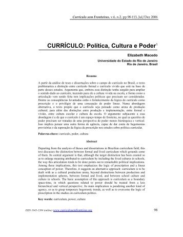 currculo, cultura, ensino e poder - Currículo sem Fronteiras