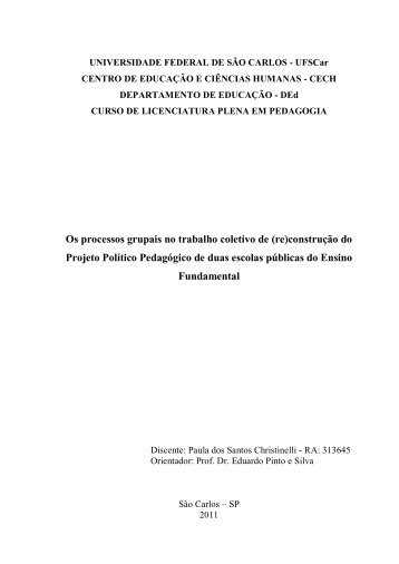 Os processos grupais no trabalho coletivo de (re ... - UFSCar