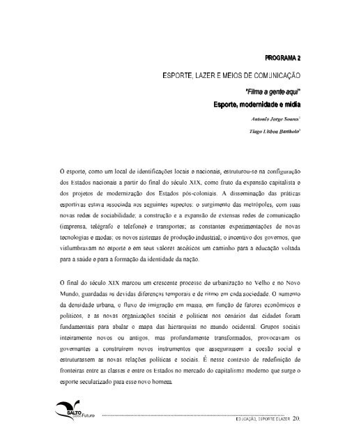 PROGRAMA 2 ESPORTE, LAZER E MEIOS DE COMUNICAÇÃO ...