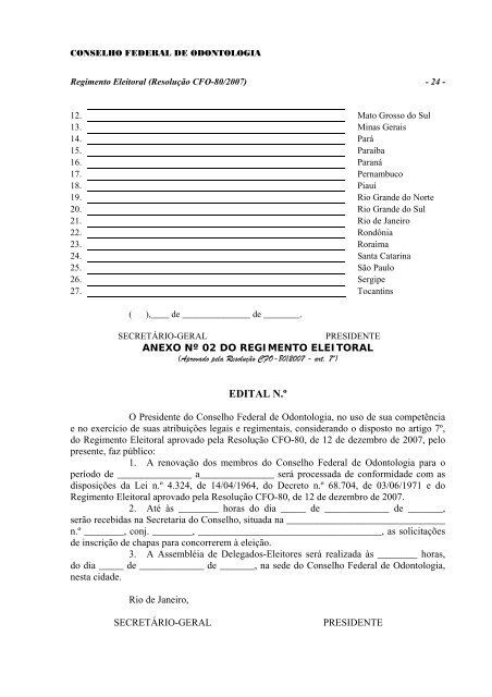 Regimento Eleitoral - CFO