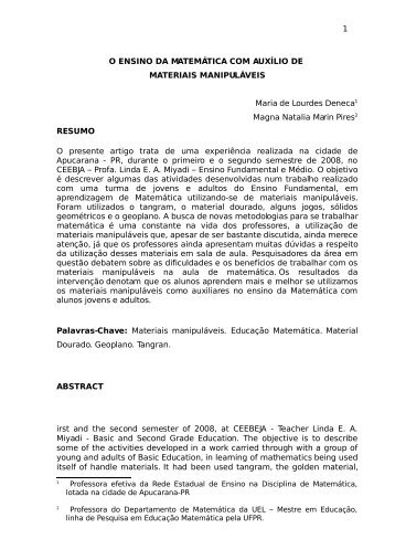 O ENSINO DA MATEMÁTICA COM AUXÍLIO DE - Secretaria de ...