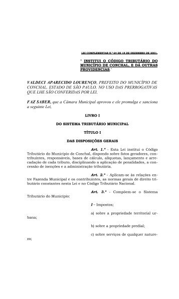 Código Tributário - Prefeitura Municipal de Conchal
