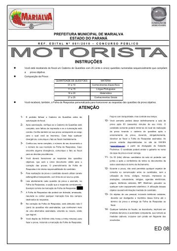 Caderno de Questões Motorista