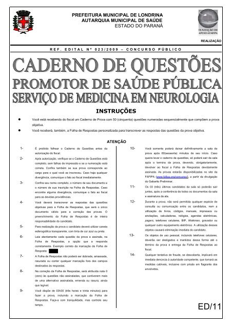 Caderno de questões - PSP Serviço de medicina em neurologia