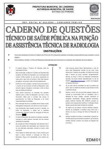 Caderno de Questões - Técnico de Saúde Pública na função de ...