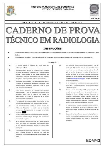 Caderno de prova - Técnico em radiologia