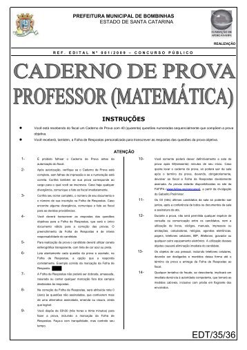 Caderno de prova - Professor (matemática)