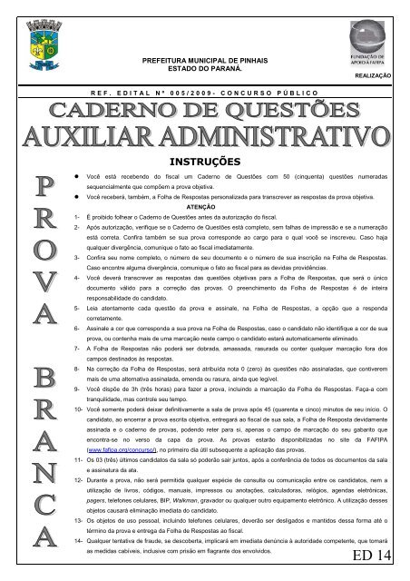 Prova Auxiliar Administrativo - Branca