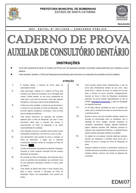 Caderno de prova - Auxiliar de consultório dentário