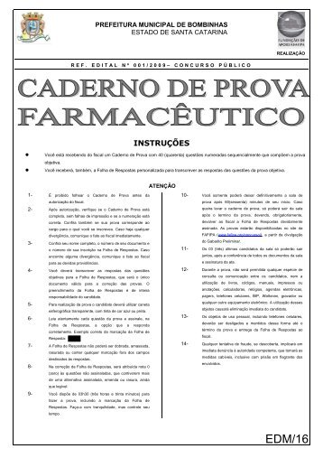 Caderno de prova - Farmacêutico