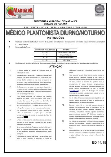 Caderno de Questões Médico Plantonista Diurno/Noturno