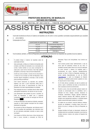 Caderno de Questões Assistente Social