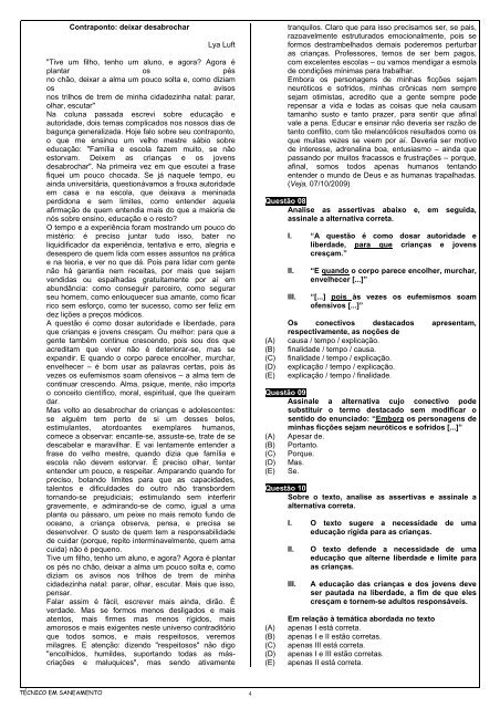 Caderno de prova - Técnico em saneamento