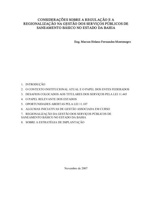 considerações sobre a regulação e a regionalização na - Sedur ...