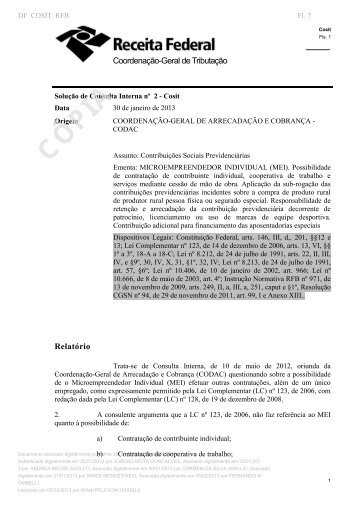 Solução de Consulta Interna Cosit nº 2 - Receita Federal do Brasil