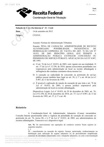 Solução de Consulta Interna Cosit nº 21 - Receita Federal do Brasil