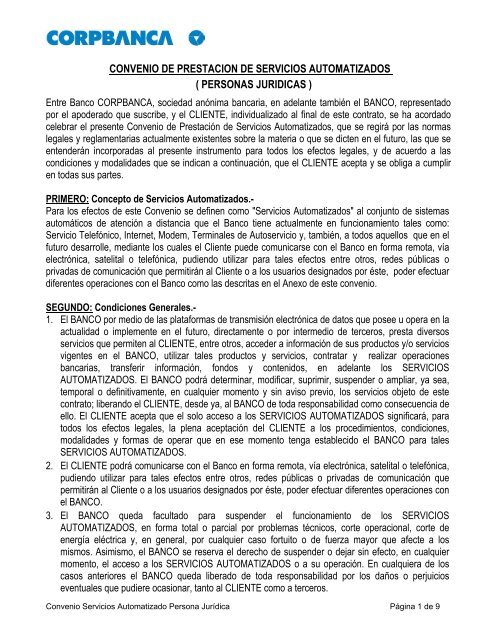 Convenio Prestación Servicios Automatizados - Corpbanca