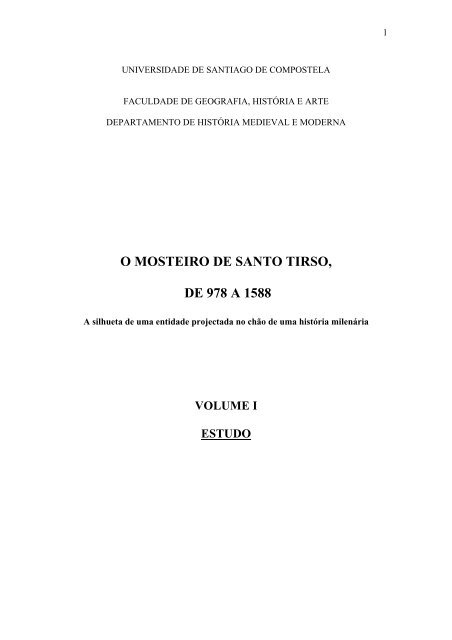 o mosteiro de santo tirso, de 978 a 1588 - Universidade de Santiago ...