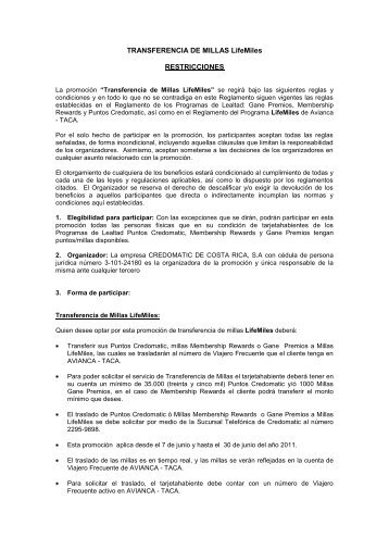 TRANSFERENCIA DE MILLAS LifeMiles ... - Credomatic