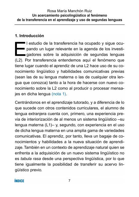 Un acercamiento psicolinguistico al fenomeno de la transferencia ...