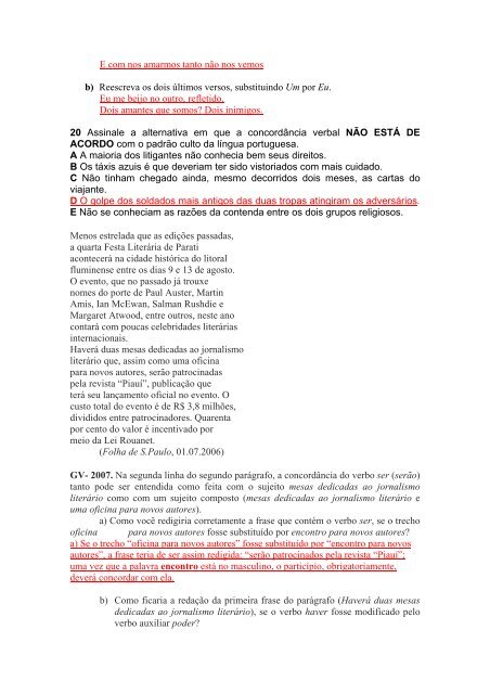 Exercícios Obrigatórios De Gramática. 3º Ano Professor Ivan