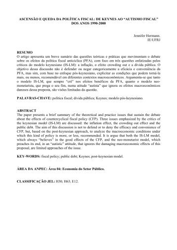 ASCENSÃO E QUEDA DA POLÍTICA FISCAL: DE KEYNES ... - Anpec
