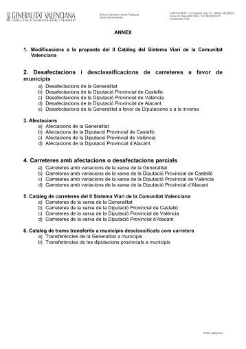 2. Desafectacions i desclassificacions de carreteres a favor de ...