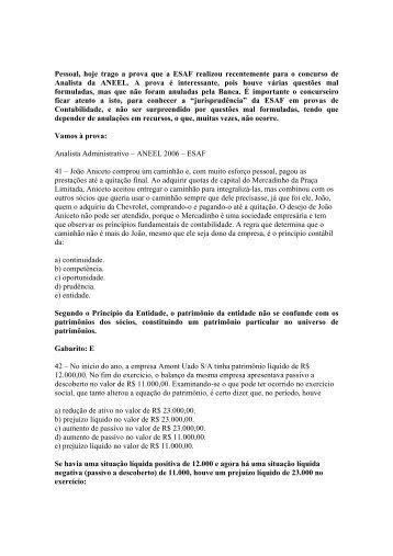 Aneel/2006: resolução da prova de Contabilidade - Editora Ferreira