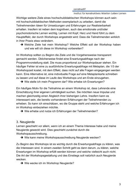 Prinzipien hochschuldidaktischer Workshopgestaltung - Constructif.de