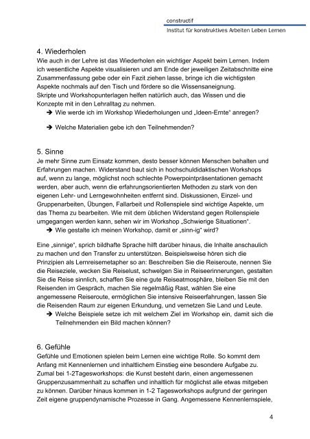 Prinzipien hochschuldidaktischer Workshopgestaltung - Constructif.de