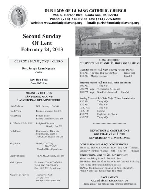 Second Sunday Of Lent - Our Lady of Lavang Parish