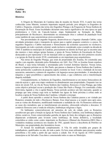 Candeias Bahia - BA Histórico A Origem do Município ... - Biblioteca