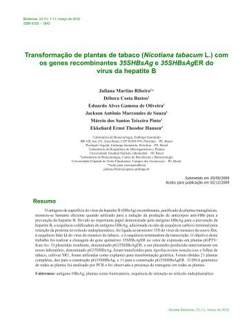 Transformação de plantas de tabaco (Nicotiana tabacum ... - Biotemas